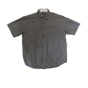 Dockers Recode Mens L Button Down Short Sleeve Plaid Shirt Navy Yellow Cotton